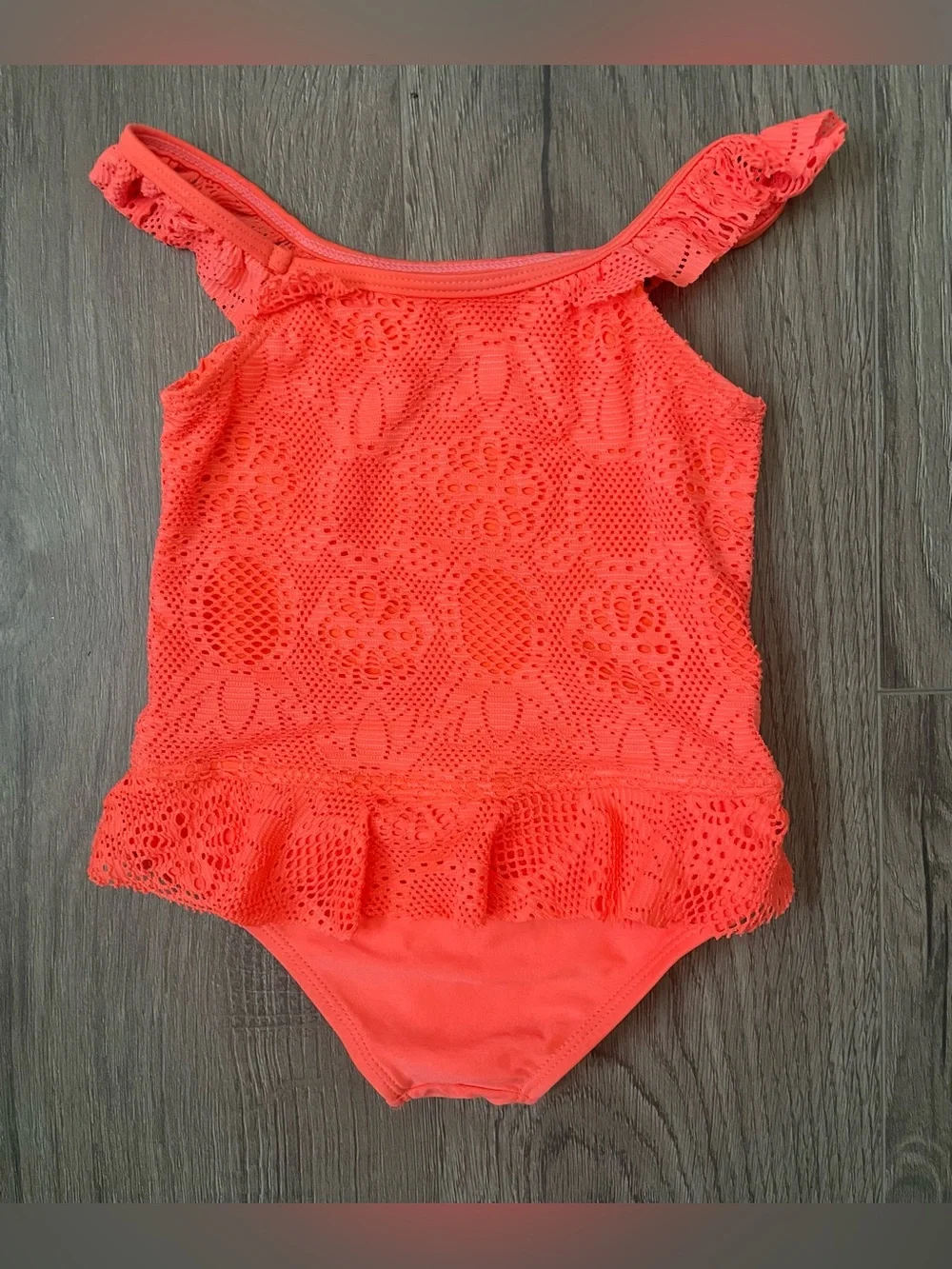 Wonder Nation Toddler Girl One Piece Swimsuit 3T Orange Lace Vibrant Summer Pool